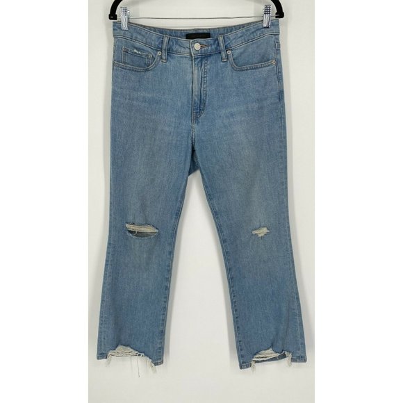 Uniqlo Bootcut Jeans Women's Size 27 High Rise Stretch Distressed Denim Blue - Picture 1 of 12